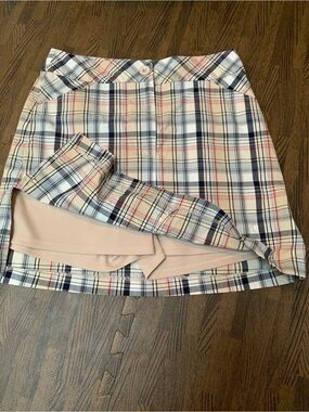 Plaid Golf Skort with Built-In Shorts - Navy & Cream